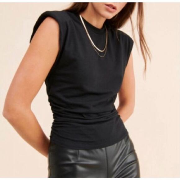 AFRM - Padded Shoulder Ruched Side Sleeveless Tank Top in Black - Picture 2 of 5